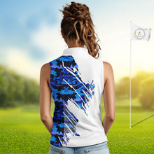 Load image into Gallery viewer, Personalized Women sleeveless golf polo shirt custom white and blue camo ladies golf apparel NQS10073