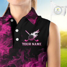 Load image into Gallery viewer, Black and Pink Flame Golf Ball Women sleeveless polo shirt custom golf outfit for ladies golf clothes NQS9869