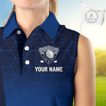 Load image into Gallery viewer, Blue Pattern Women sleeveless polo shirt custom Team name golf outfit for ladies, unique golf gifts NQS9874