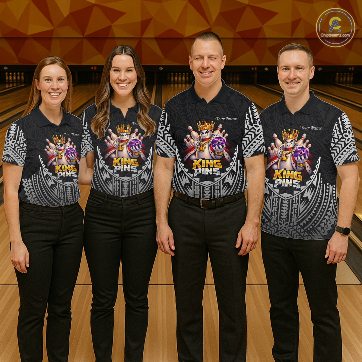 Funny King Pins Bowling Team Shirt for Women Custom Tribal Buddies Bowling Jersey Polo & 1/4 Zip QZT946