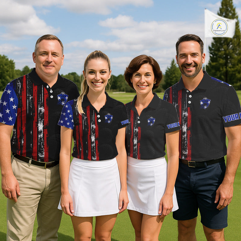Custom Womens Golf Polo Shirt USA Flag, Golf Family Team Shirt, School Team Golf Shirt, Patriotic Golf Shirt NHT715