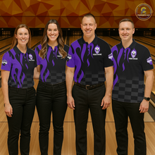 Load image into Gallery viewer, Purple Flame Skull Bowling Shirt Bowling Team Jersey for Men Polo &amp; 1/4-Zip Bowling Outfit QZT931