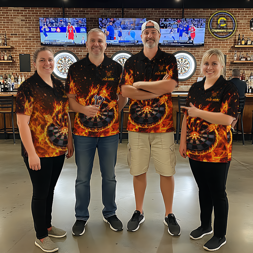 Custom Orange Flame Demon Hand Dart Shirt for Team Dart Jersey for Women Polo & 1/4 Zip DHT13