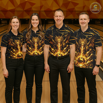 Custom Black and Gold Bowling Shirt Dragon Bowling Jersey League for Women Polo & 1/4-Zip Outfit QZT834