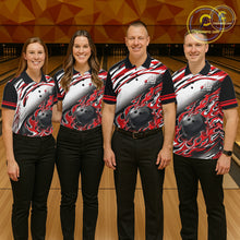 Load image into Gallery viewer, Red Flame Bowling Polo, Quarter Zip Shirts For Men Custom Bowling Team Jerseys, Gift For Bowlers NQS11738