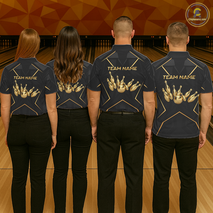 Custom Black and Gold Bowling Jersey for Women Bowling Team Shirts Bowling League Polo & 1/4 Zip HNT175