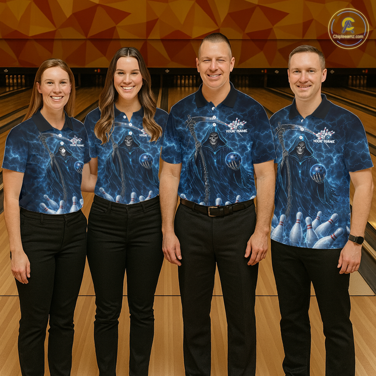 Blue Thunder Lightning Bowling Shirt for Men Bowling League Jersey Polo & Quarter-Zip Bowling Outfit QZT932