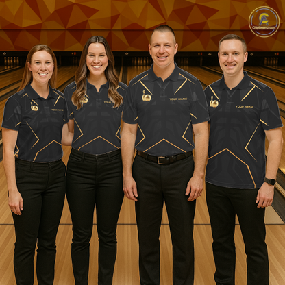 Custom Black and Gold Bowling Jersey for Men Bowling Team Shirts Bowling League Polo & 1/4 Zip HNT175