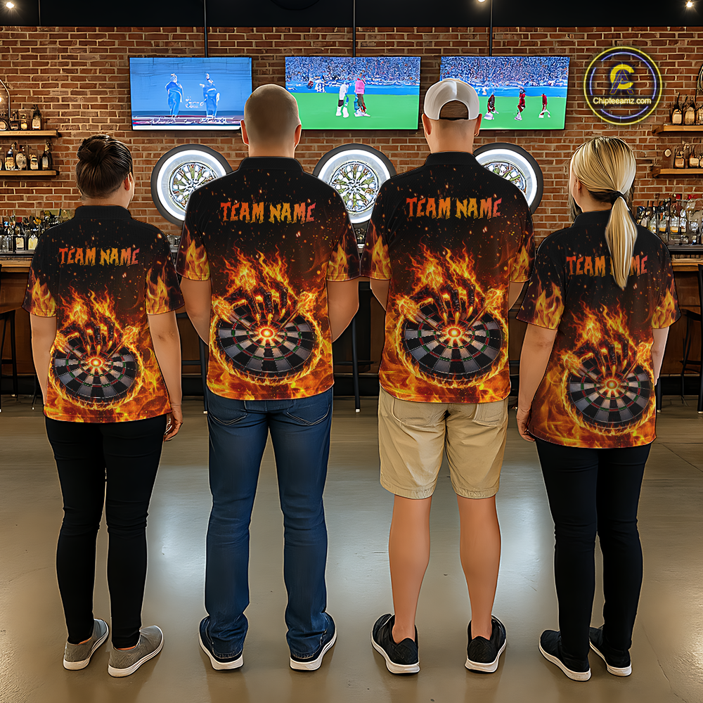 Custom Orange Flame Demon Hand Dart Shirt for Team Dart Jersey for Women Polo & 1/4 Zip DHT13