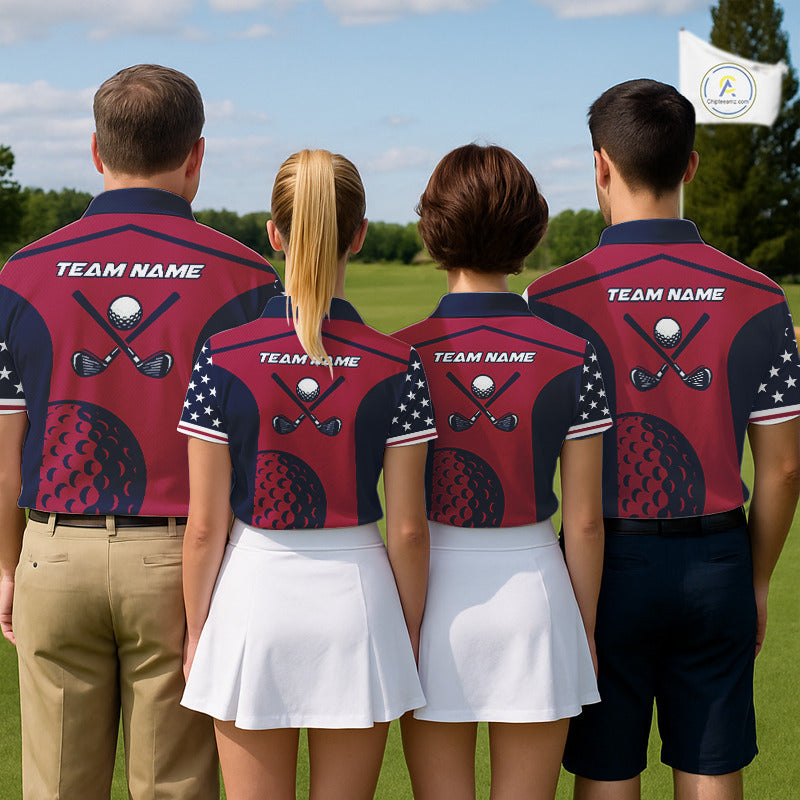 Personalized Red, white & blue US flag Women golf polo shirts custom patriotic golf attire for ladies NQS11387