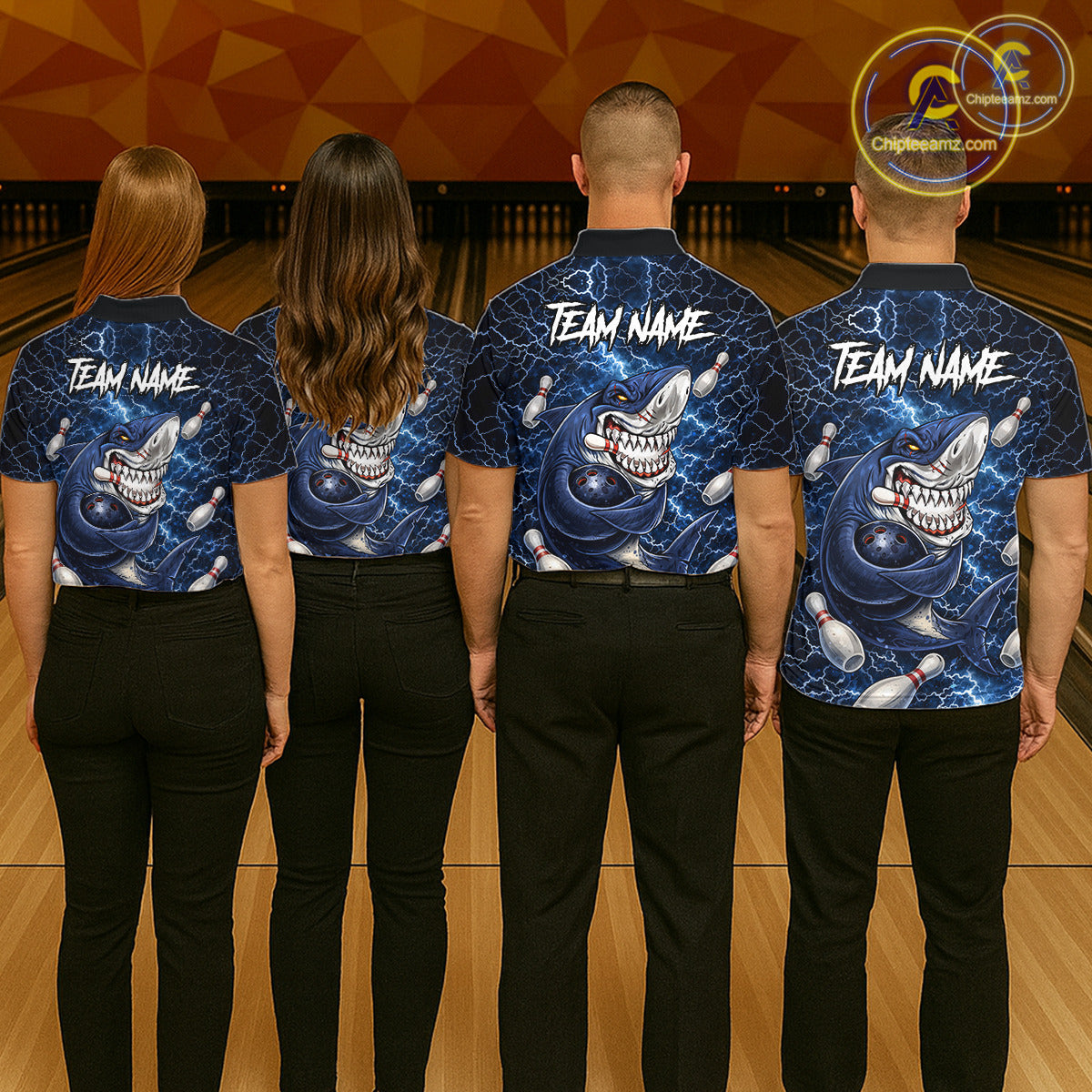 Blue Lightning Thunder Angry Shark Bowling shirts For Women Custom Shark Bowling Team Jerseys NQS11539