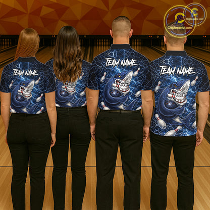 Blue Lightning Thunder Angry Shark Bowling shirts For Women Custom Shark Bowling Team Jerseys NQS11539