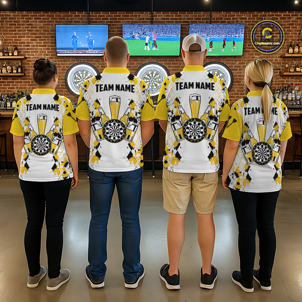 Custom Funny Beer Dart Shirt Argyle Dart Team Jersey for Women Dartboard Polo & Quarter-Zip Shirts DHT14