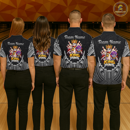 Funny King Pins Bowling Team Shirt for Women Custom Tribal Buddies Bowling Jersey Polo & 1/4 Zip QZT946