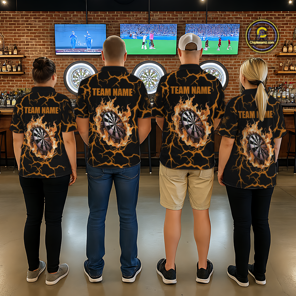 Custom Orange Flame Dart Shirt for Women Dart Jersey for Team Dart Gift Polo & 1/4 Zip DHT7