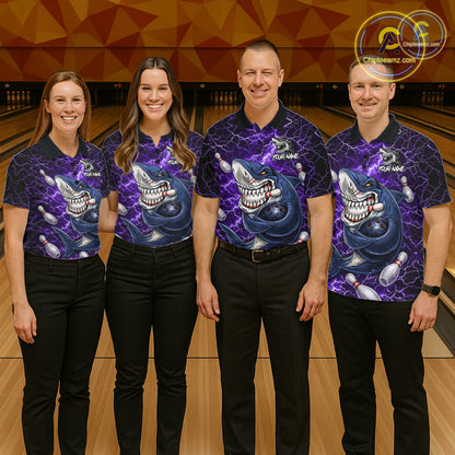 Purple Lightning Thunder Angry Shark Bowling shirts For Men Custom Shark Bowling Team Jerseys NQS11757