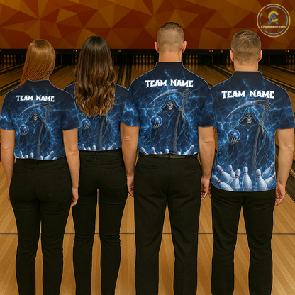 Blue Thunder Lightning Bowling Shirt for Men Bowling League Jersey Polo & Quarter-Zip Bowling Outfit QZT932