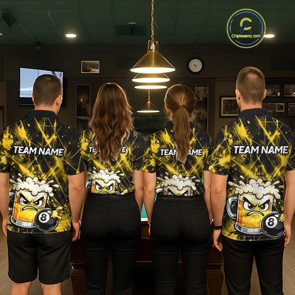 Custom Yellow Funny Beer Billiard Shirt for Men Billiard Jersey 8 Ball Pool Shirt Outfit BHT23