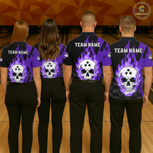Load image into Gallery viewer, Purple Flame Skull Bowling Shirt Bowling Team Jersey for Men Polo &amp; 1/4-Zip Bowling Outfit QZT931
