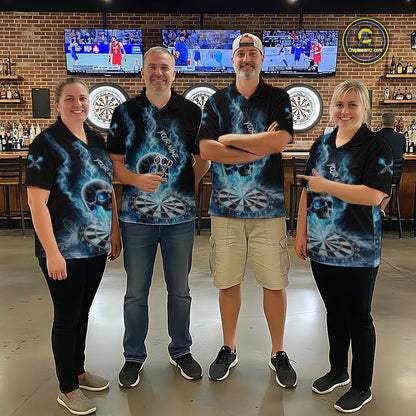 Custom Blue Ice Smoke Skull Dartboard Darts Quarter- Zip Shirt For Men Dart League Jerseys NYN2122
