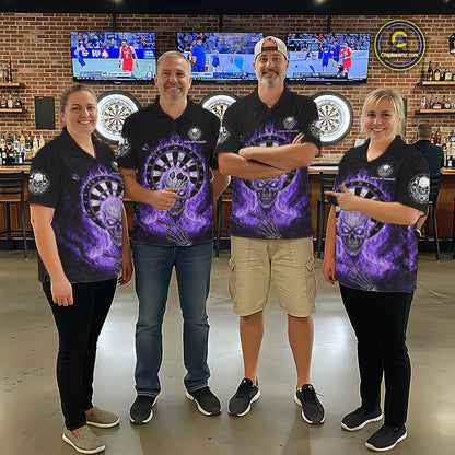 Black Purple Flaming Skeleton Darts Custom Women's Dart Polo Shirts Team Dart League Jerseys NYN2074