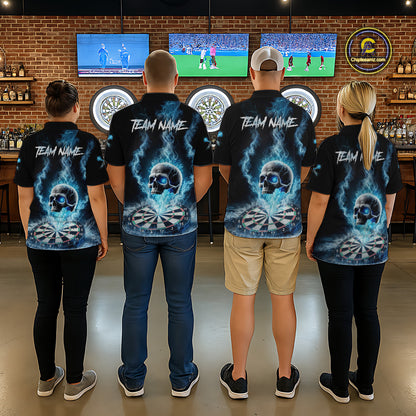 Custom Blue Ice Smoke Skull Dartboard Darts Quarter- Zip Shirt For Men Dart League Jerseys NYN2122