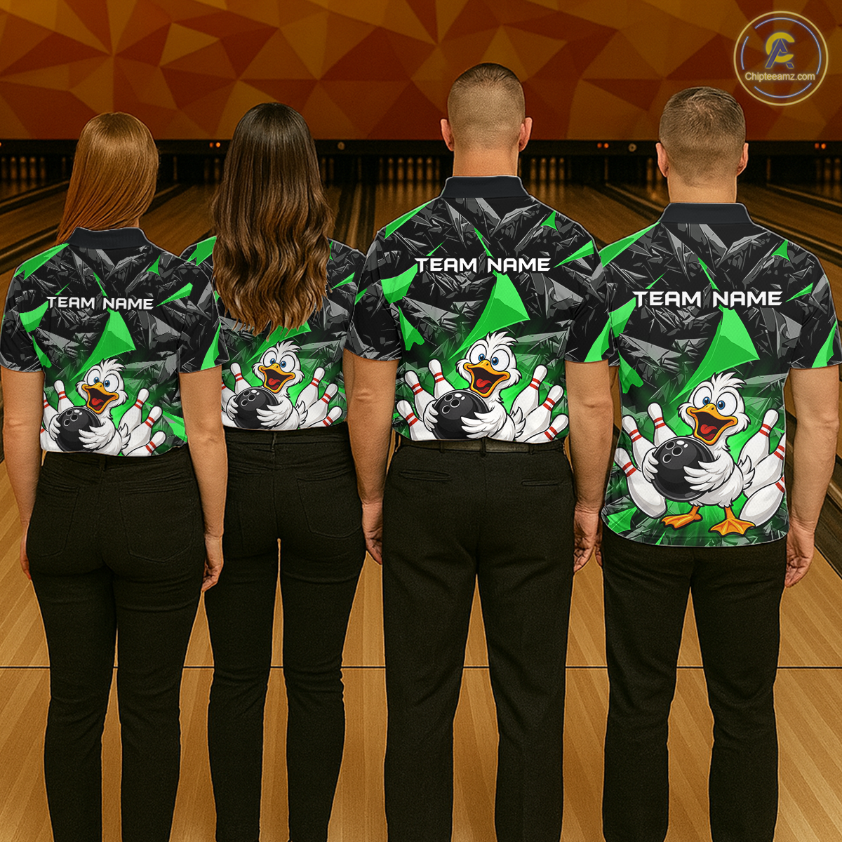Custom Green Funny Duck Bowling Jersey for Men Bowling League Bowling Team Shirts Polo & 1/4 Zip HN233