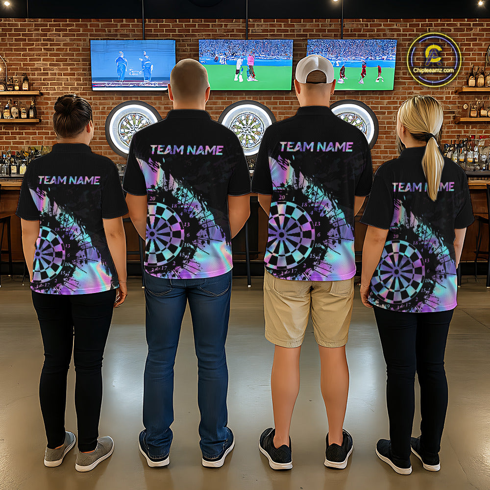 Purple Holographic Dartboard Grunge Dart Polo Shirts For Men Custom Name For Darters NYN2282