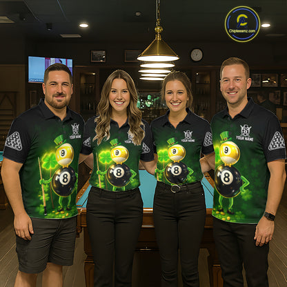 Funny Shamrock Pool 9 Ball & 8 Ball Women's Billiard Team Shirt Custom Patrick Day Billiard Attire NYN2473