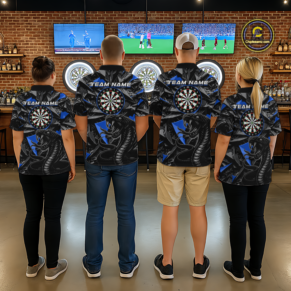 Blue Custom Cobra Snake Dart Shirts for Women Dart Team Jersey Dartboard Gifts Polo & 1/4 Zip NNT162