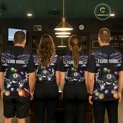 Custom Funny American Flag 8 Ball Pool Shirt for Women Billiard Jersey Polo & 1/4 Zip Billiard Shirt BHT16