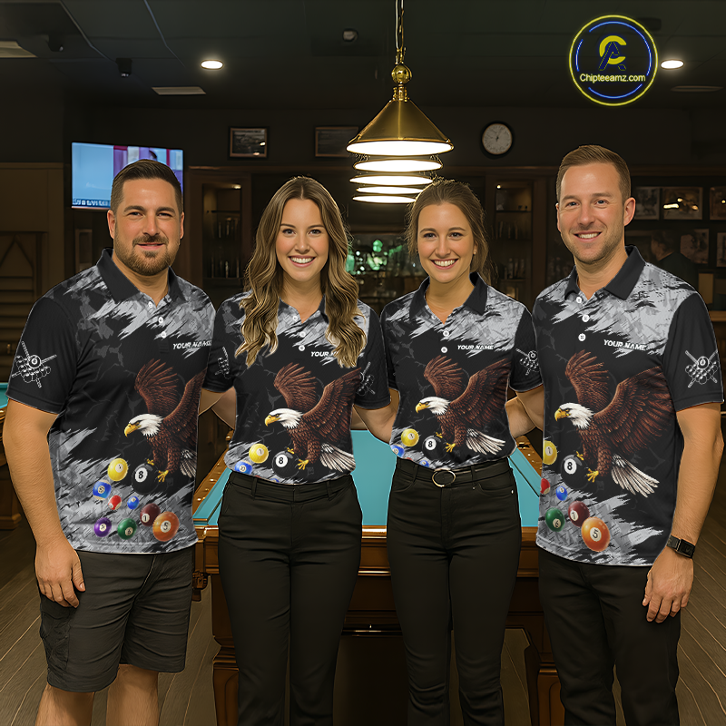 Custom Eagle 8 Ball Billiard Shirts for Women Billiard League Billiard Team Shirts Polo & 1/4 Zip NNT108