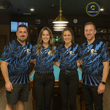 Load image into Gallery viewer, Funny 8 Ball &amp; 9 Ball Billiard Polo &amp; 1/4 Zip For Men Custom Pool Cue Pattern Billiard Jerseys |Blue NYN3018