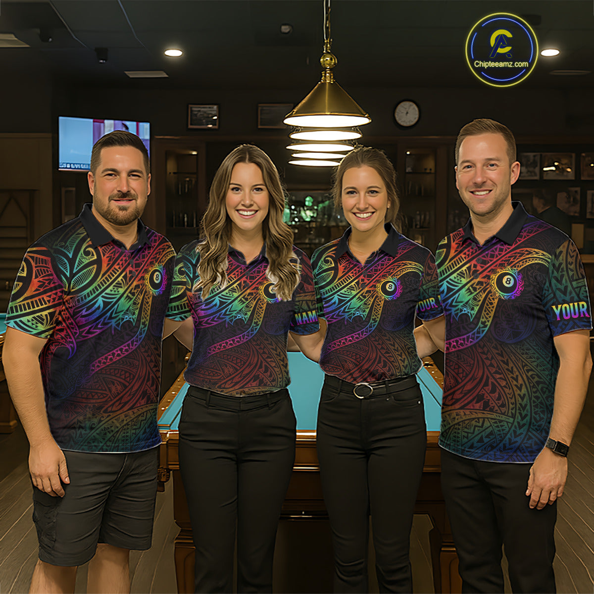 Colorful Rainbow Tribal Billiard Jersey For Men 8 Ball Billiard Uniform Billiard Team Shirts NYN2922