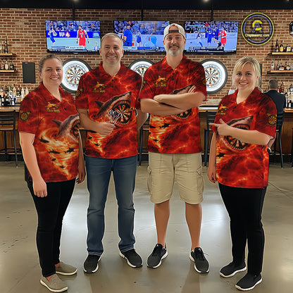 Fire Flame Tornado Funny Shark Darts Quarter-Zip Shirt For Men Custom Dart Team League Shirt|Red NYN2657