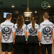 Load image into Gallery viewer, Personalized White Grunge American Flag Skull Pool 8 Ball Women's Billiard Team Shirt Billiard Attire NYN2671