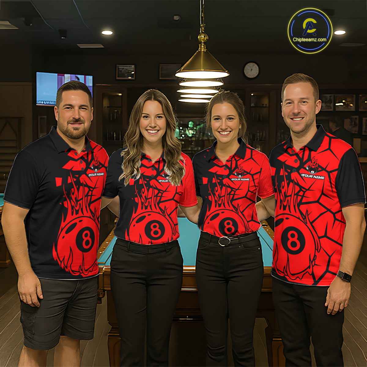 Black And Red Cracked Flaming Pool 8 Ball Women Billiard Shirt Custom Ball Billiard Team Attire NYN2625