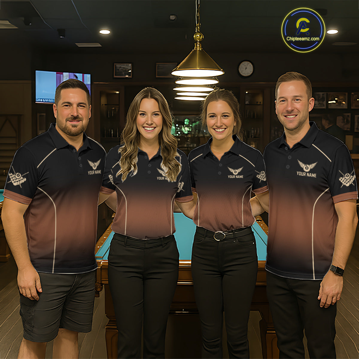 Black And Brown 8 Ball Pool Women Billiard Polo & 1/4-Zip Shirt Custom Billiard Balls Jerseys NYN2442