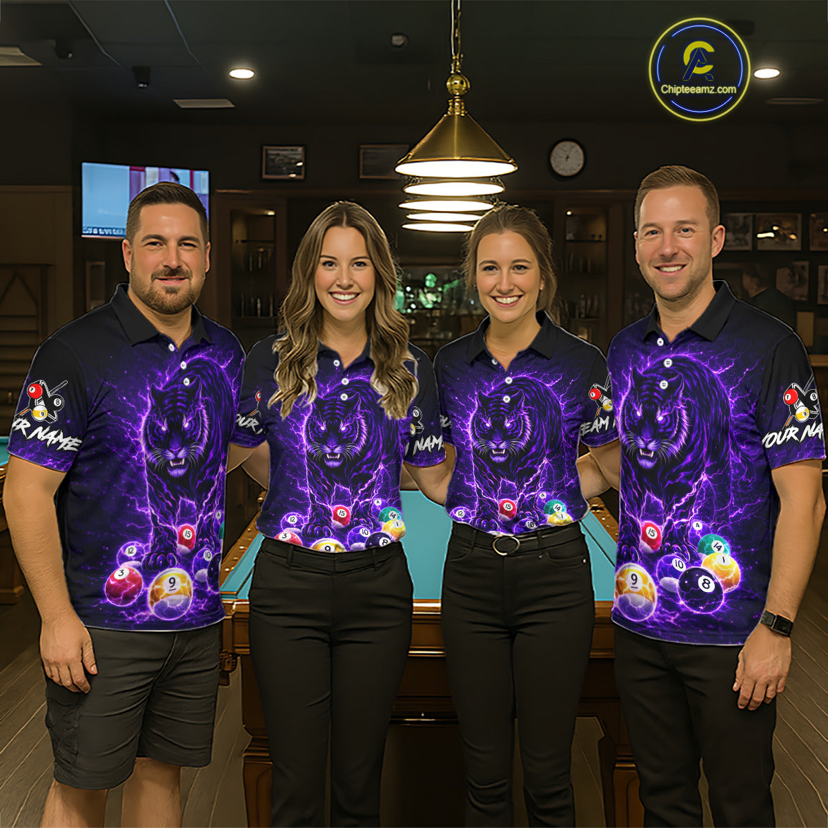 Thunder Purple Horror Tiger Pool Ball Billiard Shirt For Men Custom 8 Ball Billiard Team Attire NYN2629