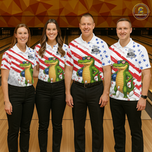 Load image into Gallery viewer, Custom US Flag Funny Alligator Bowling shirts for Men, Crocodile  Bowling Team Jerseys HNT206