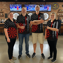 Load image into Gallery viewer, Custom Red US Flag Darts Shirt for Women Darts Team Jerseys Dart Tournament Polo &amp; 1/4 Zip NNT116