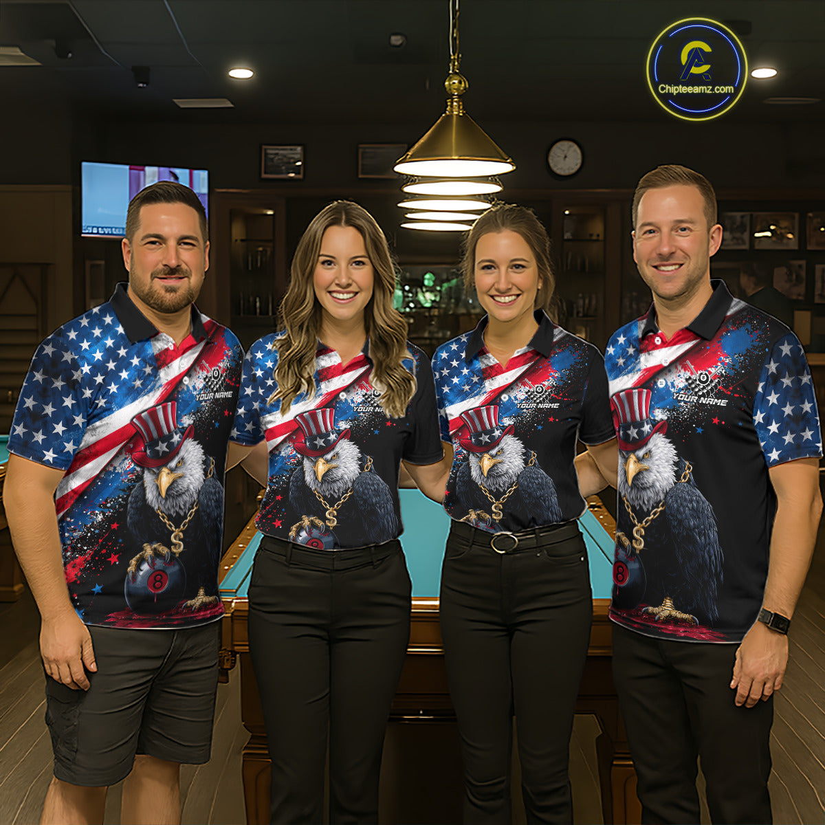 Custom American Flag Splatter Eagle 8 Ball Pool Billiard Shirts For Men Patriotic Billiard Team Jersey NYN2778