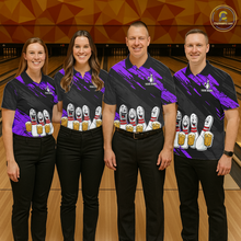 Load image into Gallery viewer, Custom Purple Funny Bowling Tournament Jersey for Men Bowling Team Shirts Polo &amp; 1/4 Zip HNT178