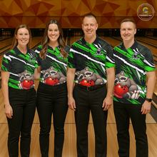Load image into Gallery viewer, Custom Green Raccoon Funny Bowling Jersey for Men Bowling Team Shirts Polo &amp; 1/4 Zip HNT247