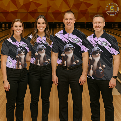 Custom Funny Cat Holographic Bowling Jersey for Women Bowling Polo & 1/4 Zip Bowling Team Shirts HNT198