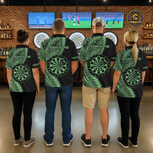 Load image into Gallery viewer, Custom Green Tribal Dart Shirts for Men Dart Team Jersey Dartboard Gifts Polo &amp; 1/4 Zip NNT163