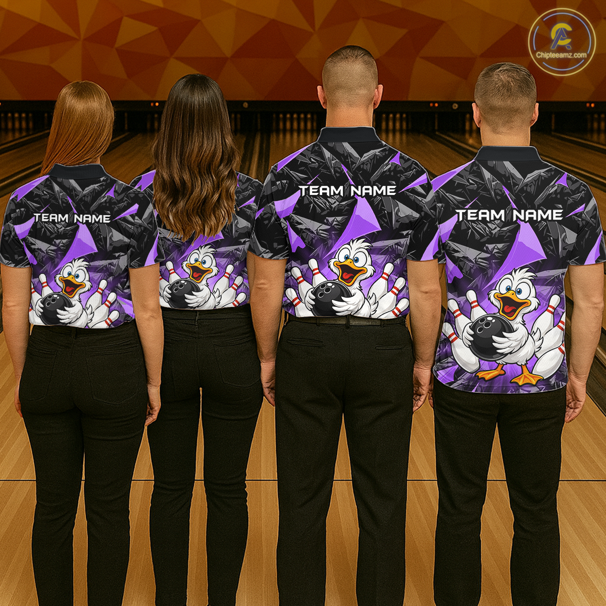 Custom Purple Funny Duck Bowling Jersey for Men Bowling League Bowling Team Shirts Polo & 1/4 Zip HN233