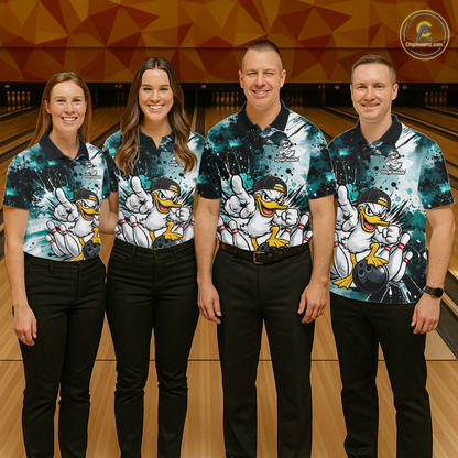 Custom Watercolor Teal Duck Bowling Jersey for Men Bowling Team Shirts Polo & 1/4 Zip HNT239