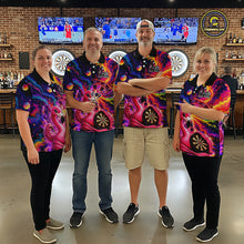 Load image into Gallery viewer, Personalized Cute Flamingo Dart Polo &amp; Quarter Zip Shirt For Women Colorful Rainbow Paint Darts Jersey NYN2869