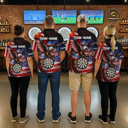 Custom US Flag Funny Eagle Dartboard Darts Men Polo & 1/4-Zip Shirts Patriotic Dart Team Jerseys NYN2805